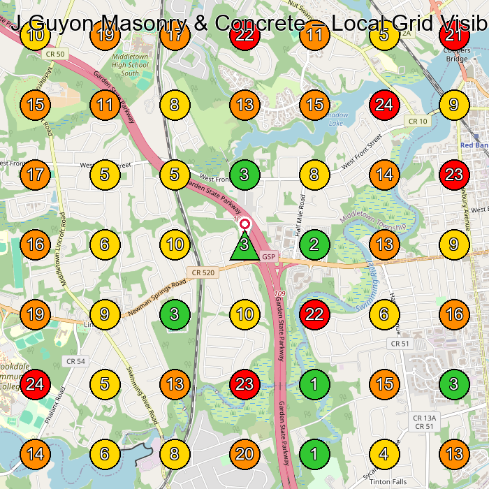 J Guyon Masonry & Concrete Masonry Contractor GeoGrid ranking map for Lincroft NJ